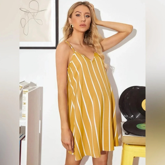 SHEIN maternity striped Cami Dress Yellow size S (US4) - Picture 4 of 8